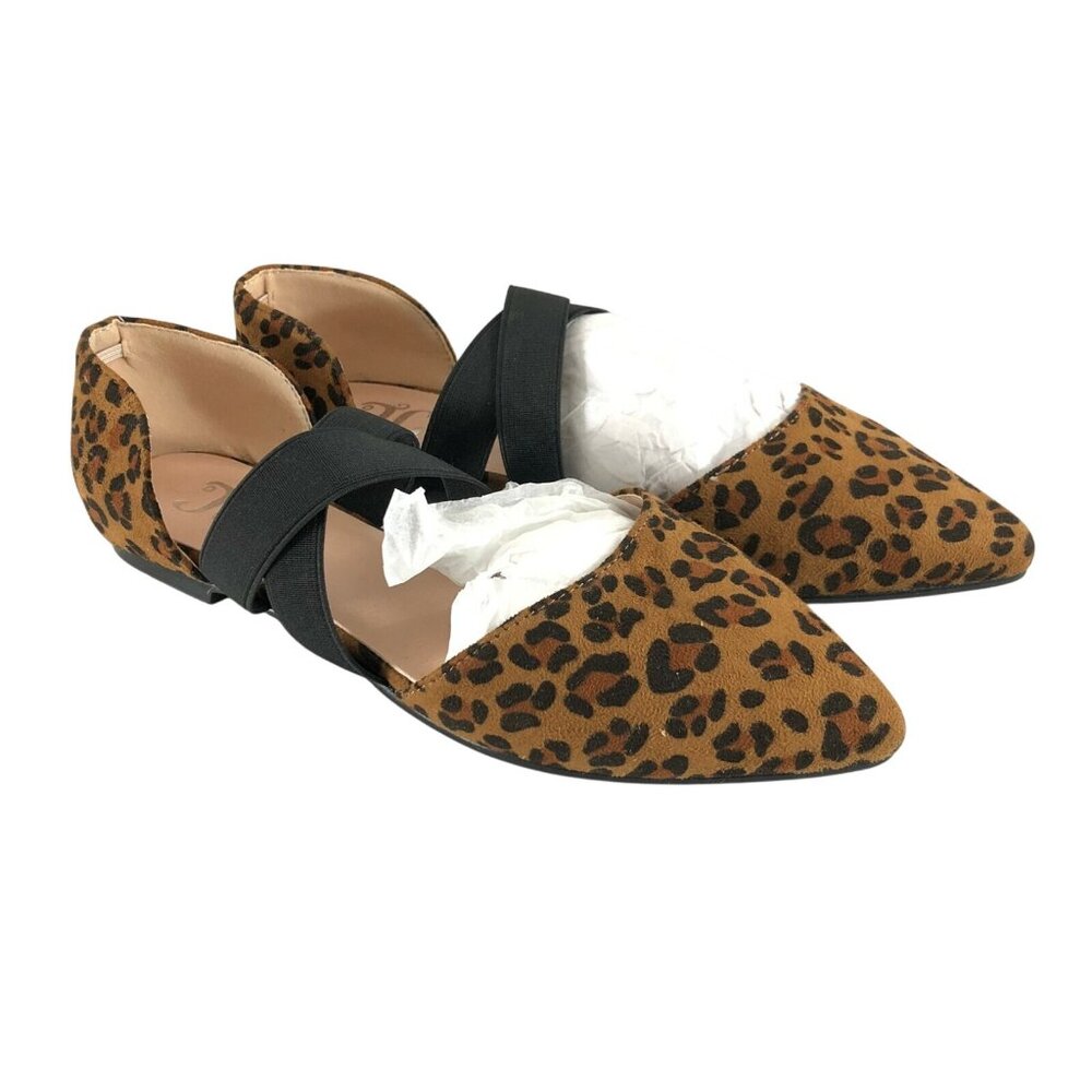 JC Womens D'Orsay Flats Faux Suede Leopard Print Pointed Toe Strappy Size 7